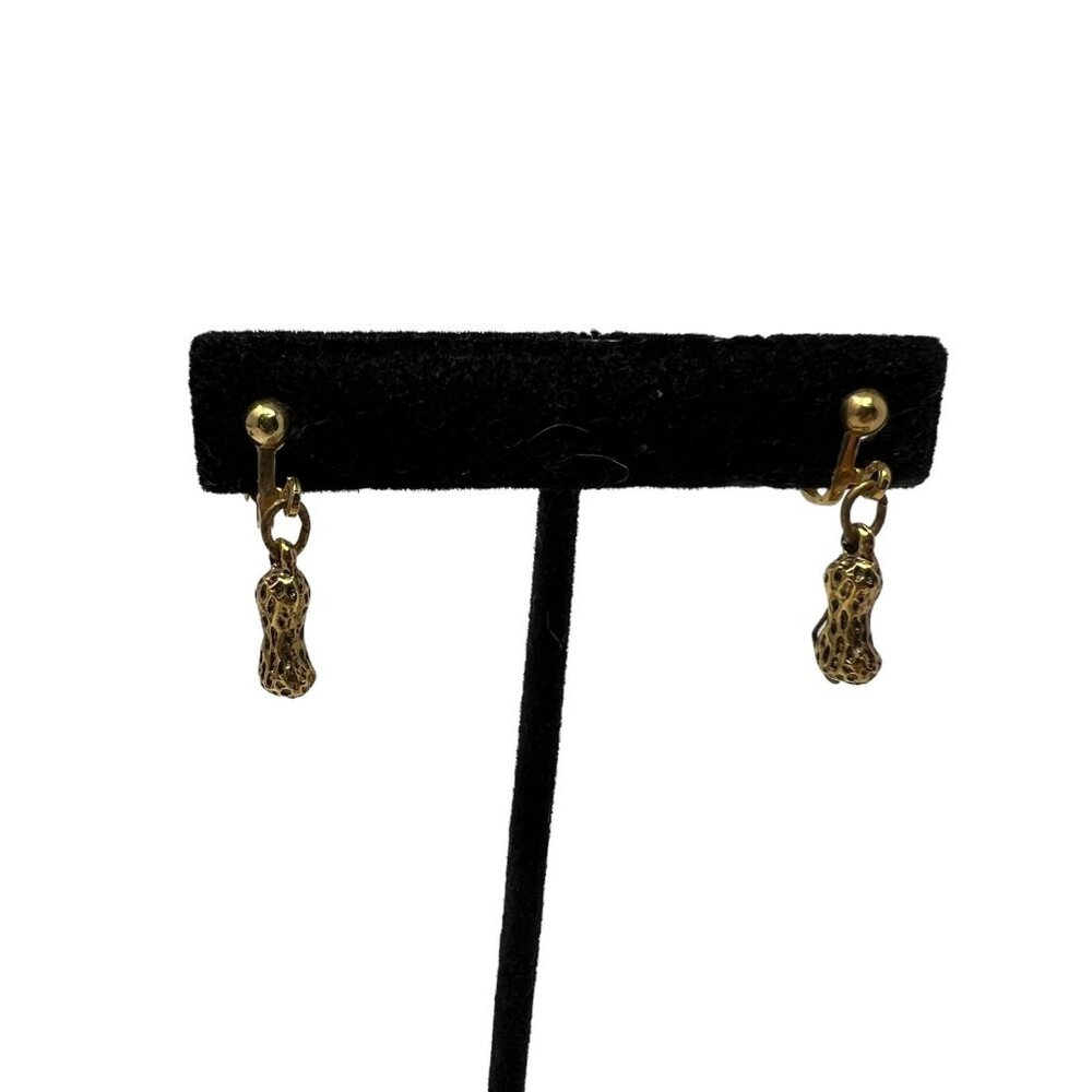 Vintage Peanut Clip On Earrings‎ Gold Tone Dangle Drop